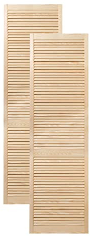 Lamellentür Holztür natur 201,3 x 59,4 cm mit offenen Lamellen für Regale, Schränke, Möbel | Kiefer Holz unbehandelt | Doppel-Paket 2-er Pack