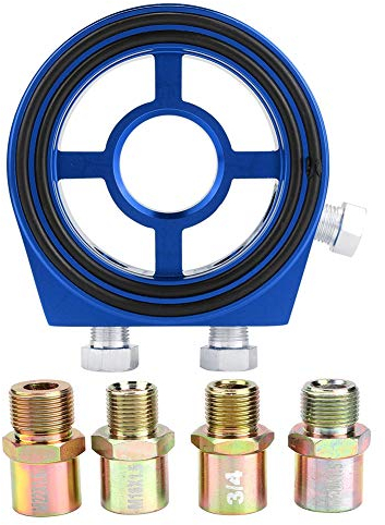 Aramox Ölfilter Sandwichplatte, blauer Aluminium Universal Ölfilter Temperaturkühler Anzeige Sandwichplatte Adapter