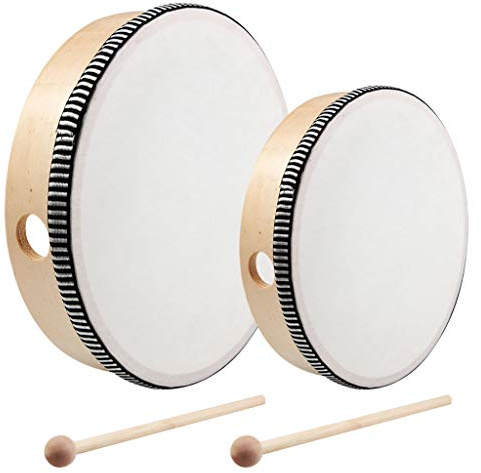 Nydotd 2-Piece Hand Drum Set - 10 Inch & 8 Inch Wooden Frame Drum Percussion Instruments with 2 Drum Beatters for Adult Leisure & Festive Musical Performances