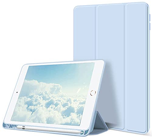Hülle für iPad Air 3. Generation 2019, 10,5 Zoll mit Stifthalter, Weiche, Stoßfeste TPU-Rückseite, Dünne und leichte Hülle, Auto Ruhen/Wecken, Hellblau