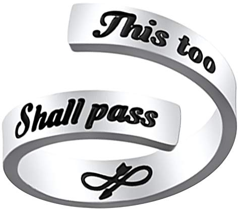 LucBuy Regali Ispirati Incisi in Acciaio Inossidabile Anelli Regolabili Gioielli per Uomo Donna Adolescenti (This Too Shall Pass - Argento)