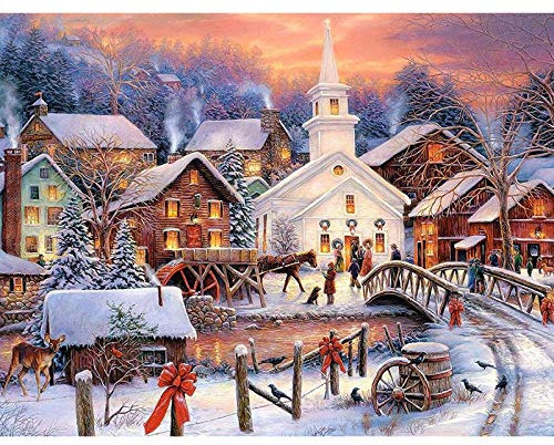 NCTQWET 5D Diamond Painting Set Weihnachten Dorf Schnee Diamant Malerei Kit Full Diamant Painting Bilder Erwachsene und Kinder DIY Crystal Strass Stickerei Kunsthandwerk für Home Wand Decor, 30x40cm