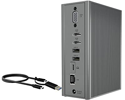 ICY BOX USB-C Docking Station (16-in-1) für 3 Monitore (2x HDMI, 1x VGA), 7-fach USB HUB, 55W Power Delivery, Gigabit Ethernet, Aluminium, IB-DK2262AC