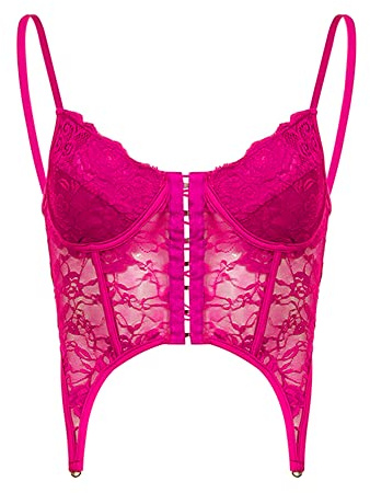 Achlibe Women Sexy Bustier Corset Top Waist Cincher Body Shaper Lace Up Cami Tank Tops Party Clubwear Streetwear (E-Rose Pink, L)