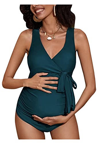 Dawwoti Maillot De Bain De Maternité V Elcarcelette À Col Un Morceau Maillot De Bain Racerback Bleu