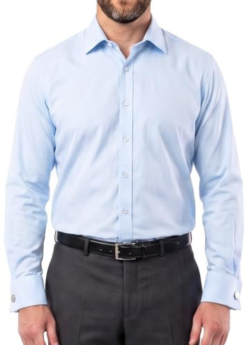 Janeo British Apparel Men's Regular Fit Double Cuff Shirt | Long Sleeve Plain Dress Shirts, Cufflinks Included, Easy-care breathable fabric, Generous cut through chest and waist