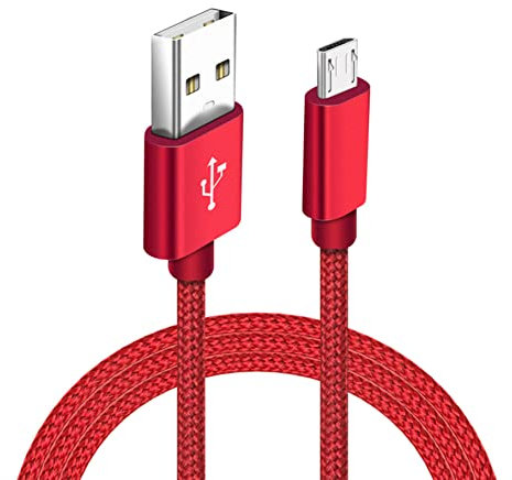 Micro USB Charger Cable, Android Charger Cable Nylon Braided Micro Charging Lead Fast Charge for Samsung Galaxy S7 S6 S5 J6 J5 J3 A6, Huawei Y6 Y7, PS4, Xiaomi, Sony, Xbox- Red (2M)