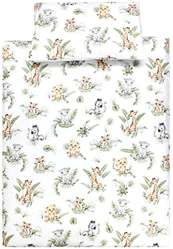TupTam Kinder Bettwäsche Set Babybettwäsche Bettbezug 100 x 135 120 x 90 Kissenbezug 40 x 60 Jungen Mädchen 2-TLG, Farbe: Safari/Löwe/Braun/Blätter/Grün, Größe: 135x100 cm