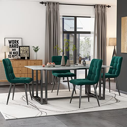 Merax Esszimmerstuhl 4er Set, Moderne Polsterstuhl mit Rückenlehne, Küchenstuhl Wohnzimmerstuhl, Sitzfläche aus Samt, ergonomischer, für Arbeitszimmer, Schlafzimmer, Gestell aus Metall, Grün