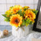 VINFUTUR Bouquet Tournesol Artificiel avec Vase Blanc, Fausses Tournesol Fleurs pour Décoration Florale, Salon, Chambre, Fête