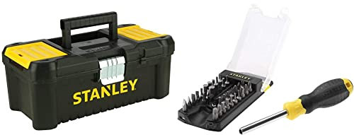 Stanley STST1-75515 Low Essential Tool Box, Black/Yellow, 12.5-Inch & STHT070885 Multibit Screwdriver Set, 22.8x 7.6x 5cm (34 Pieces)