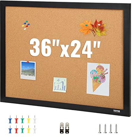 VEVOR Pinnwand Kork 559 x 864 mm, Pinnwand Kork Holzrahmen, Pinnwand aus Kork, Korkwand Pinnwand - Befestigungsmaterial und Druckstifte im Lieferumfang Enthalten, Holzrahmen, in Haushalten, Büros usw.