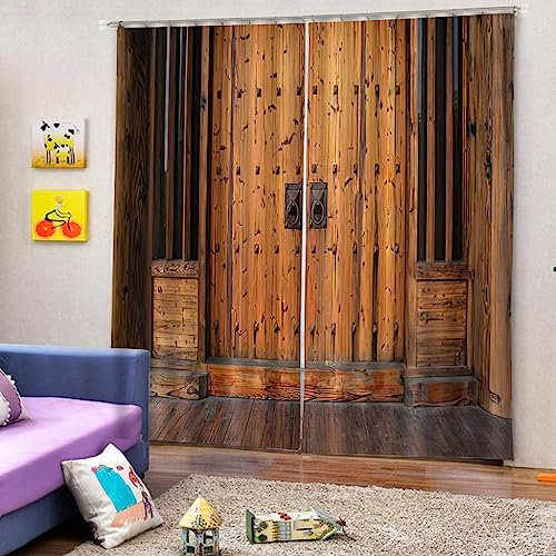 YOITS Rideaux Impression 3D Panneau De Porte en Bois Rideau Occultant en Bois Ensemble De Rideaux Salon Home Decor (w) 140 × (h) 100 cm