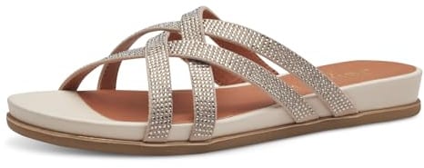 Jana Damen Pantoletten mit Glitzersteinen Vegan, Beige (Beige), 41 EU