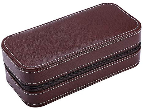 Estuche de viaje con cremallera para reloj, 19 x 10 x 7 pulgadas, 2 ranuras, para reloj de pulsera, organizador con cremallera, marrón, Clásico