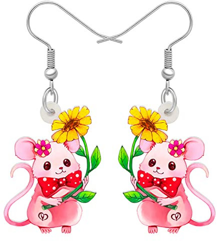 DALANE Niedlich Acryl Anime Maus Ratte Ohrringe Hamster Baumelnder Tropfen Tiere Schmuck Geschenke für Frauen Mädchen Kinder Charms (Rosa)