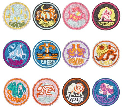 FINGERINSPIRE 12 Stück 70 mm Konstellationen Symbol Zum Aufbügeln Sternzeichen Applikation Sternbild Themen Patch Computergesteuerter Stickerei Patch Stoffflicken Kostüm Nähen Basteln Dekoration