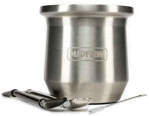 MADFLOW Taza de yerba mate. Taza mate de acero inoxidable con 2 bombas. Un árbol plantado en los Estados Unidos por cada unidad vendida. Calabaza Yerba Mate aislada al vacío de doble pared. Juego