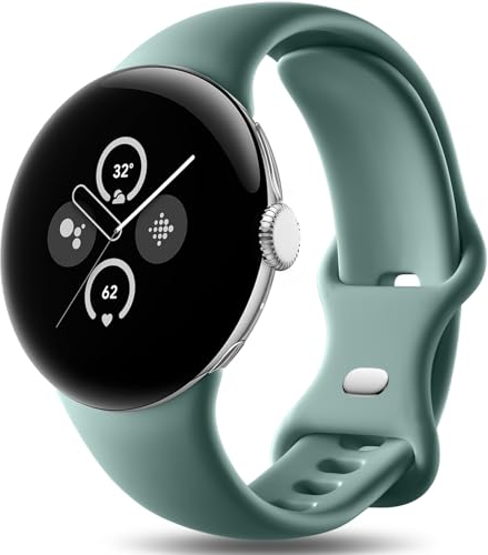 Easuny Armband Kompatibel mit Google Pixel Watch 2 Armband/Google Pixel Watch Armband, Verstellbares Weich Silikon Sport Armband für Google Pixel Watch/Pixel Watch 2 für Damen Herren,Klein Kieferngrün
