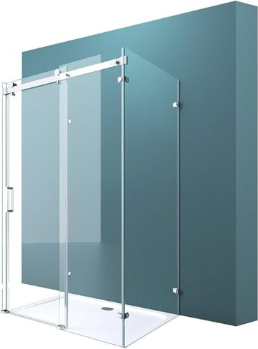Mai & Mai U-Form Duschkabine 70x110x70cm Rahmenlos Höhe:195cm 8mm Schiebetür Duschabtrennung ESG Nano Klarglas 4-Punkt Halterung Duschwand Rav17-2UK