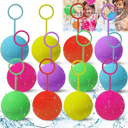 ZLPBAO 12 Piezas Globos de Agua Reutilizables, Autosellantes y Juguetes de Agua de Llenado Rápido Self Sealing Water Bomb Balloons, Juegos de Verano, Playa y Fiestas Acuáticas para Niños y Adultos