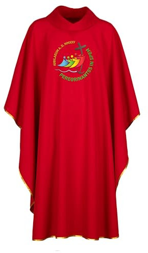 Christus Jubiläum 2025 Bestickte Casula und Stola für Priester - Offizielles Parament des Jubiläums Pilger der Hoffnung 2025, rot, M