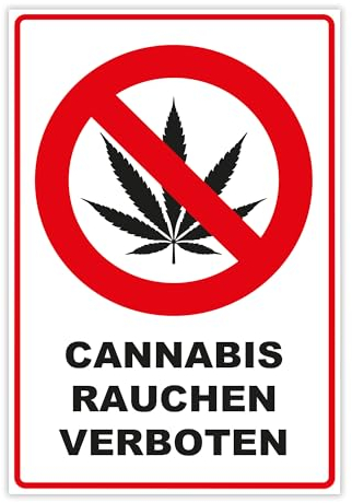 Cannabis rauchen verboten Schild aus Alu Dibond in 300 x 200 mm - Verbotsschild nicht kiffen - wetterfest und stabil für innen und außen