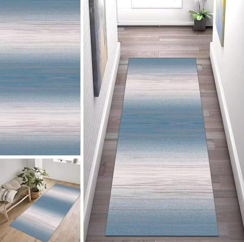 ZUZEKU Abstrakte Blau Grau Läufer Flur Küche Waschbar rutschfest 80X120cm Vintage Lang Küchenteppich Flurteppich Teppich Fur Korridor Wohnzimmer Schlafzimmer Meterware Anpassbar