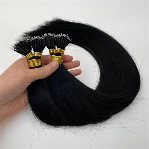24 Hair Extensions Nano Rings Tip Halo Human Hair Extensions Remy Hair Extensions Double Drawn - 1g/s 50s/pack - (24 #01 Jet Black)