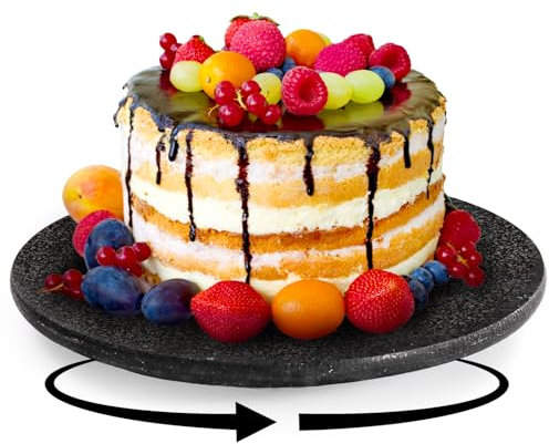 DEAYOU Marble Lazy Susan, Natural Marble Round Tray Turntable Cake Stand, 12 Lazy Susan Cheese Board with Silent Rotating for Serving, Table Display, Cupcake, Black, Revolving Cake Leveler Spinner