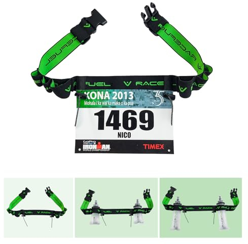 RaceFuel Triathlon Startnummernband Laufgurt mit Tasche für Handy mit Nummernhalter & 6 Halter Softflask oder Gel für Joggen Radfahren Marathons (Ohne Tasche)