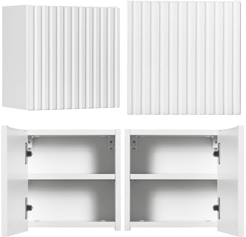 Lomadox Badezimmer Hängeschrank 30 cm weiß gerillte Front Badschrank Badmöbelschrank B/H/T ca. 30/30/19 cm