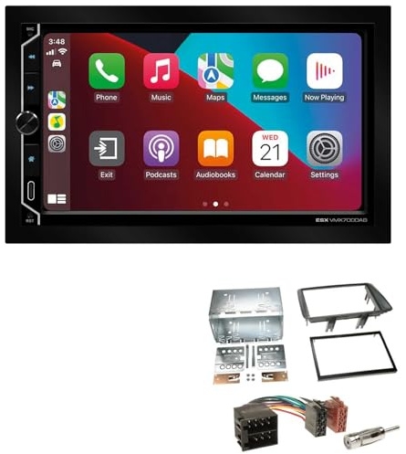 ESX VMX700DAB 2-DIN Autoradio kompatibel mit Wireless Apple CarPlay Android Auto Bluetooth DAB+ passend für FIAT Panda 2003-2012 grau