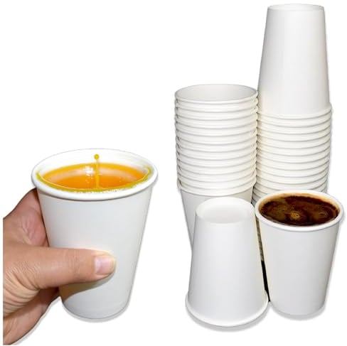 Sunrise Packaging 100 x 12oz Large White Paper Cups for Hot & Cold Drinks - 340ml | Biodegradable Leak-Resistant Eco-Friendly Single Wall Disposable Coffee/Tea Cups (12oz - 100 Cups)