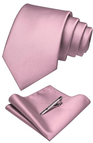 RBOCOTT Dusty Rose Silk Tie and Pocket Square, Necktie Tie Clip Set for Men (86)