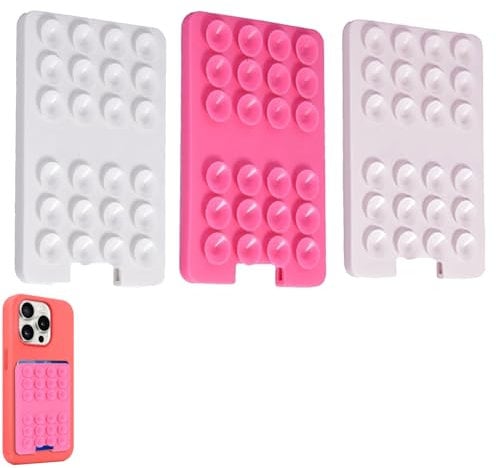 suction 3 PCS Phone Card Holder, Phone Case Card Holder, Card Holder for Phone, Phone Grip Holder Sticky Silicone Hands-Free Mirror Shower Mobile Holder for Selfies and Videos (Random color)