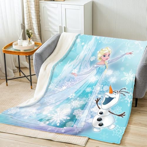 Frozen Kuscheldecke, Eiskönigin Anna Und ELSA Decken, Cartoon Frozen Decke, kuscheldecke Kinder, Flauschig 3D Anime Kuscheldecke für Couch Blanket (100 x 150 cm)
