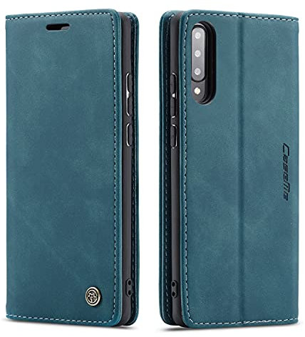 owlhold Hülle Samsung A70/A70S klapphülle Premium Lederhülle Weiches Vintage-Nubukleder Faltbare Ständer Schutzhülle Kartenfach Standfunktion stoßfest Handyhülle Samsung Galaxy A70/A70S -Blaugrün
