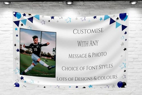 Großer personalisierter Banner-Hintergrund für jeden Anlass, personalisierbar mit jeder Nachricht und Foto, für Herren, Geburtstag, Jungen, Kinder, jedes Alter oder Veranstaltung, Heilige Kommunion,
