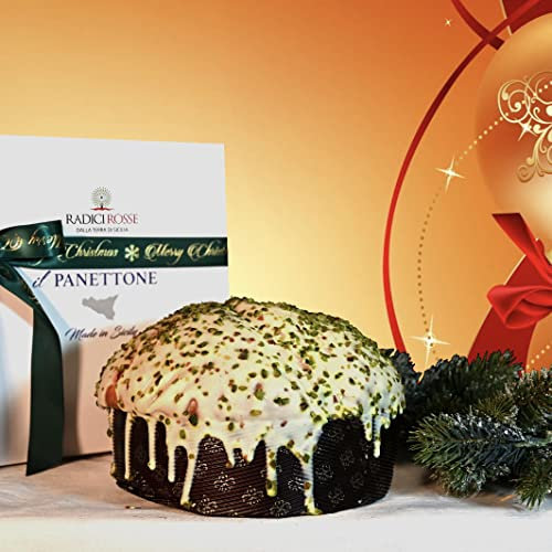 Panettone al pistacchio glassato cioccolato bianco e granella di pistacchio con vasetto di crema di pistacchio, peso totale 1 kg