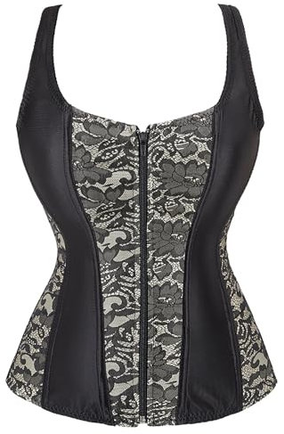 Yekdmxop Korsett Schwarz Damen Pirat Korsett Top Damen Elegant Elastisch Bustier Korsett Party Braun Overbust Corset Lace Up Korsett Damen Schwarz mit Trägern Korsett ohne Knochen Gothic, beige, XL