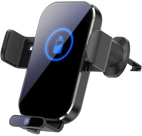 Docooler Support de téléphone portable pour voiture, chargeur sans fil, charge rapide, fentes d'aération, support de chargement de voiture, support de charge antidérapant et absorbant les chocs