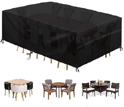 Waterproof 420D Oxford Fabric Garden Furniture Covers for Outdoor Patio/Rattan Furniture 310x120x75cm Windproof & Anti tear Protects Garden Table and Chairs