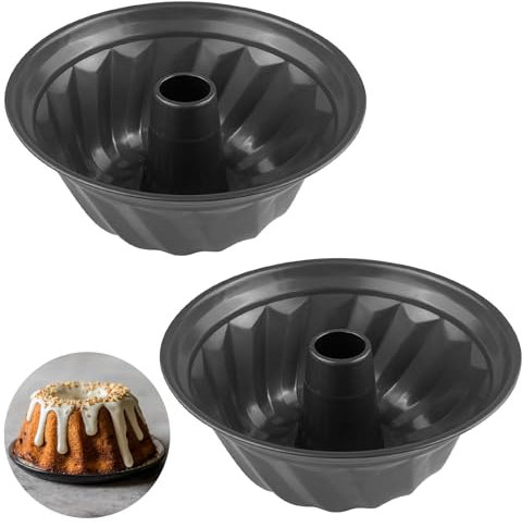 Zeripikfoasp 2 Stück Gugelhupfform 24 cm, Gugelhupf Backform aus Karbonstahl mit Doppelte Antihaftbeschichtung, Kuchenform Runde, Napfkuchenform für Gugelhupf, Pudding, Brot (Grau)