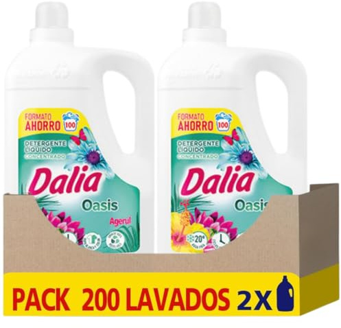 Dalia | Detergente Líquido para Lavadora Quitamanchas incluso en Agua Fría | Ropa Blanca y de Color | Fragancia duradera | 2x100 Lavados | Formato Familiar (Oasis)