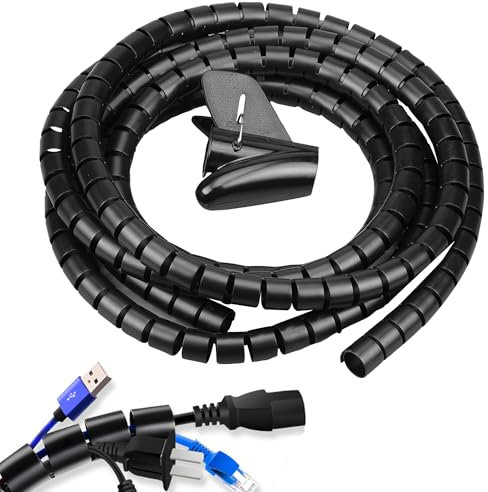 Gaodeding 5m Black Spiral Wrap Cable Tube,Cable Organizer Sleeve- Cuttable,Flexible Cable Organizer Pet-proof Tv Cable Protector, Computer Cord Organizer and Management (32mm diameter)