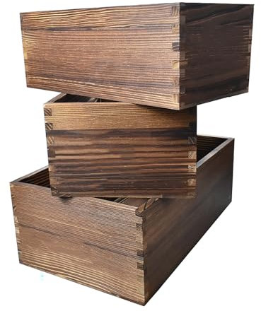 JFFCESTORE Decorative Nesting Wooden Crates Burnt Umber Stained Rustic Crate Boxes Wood Pallet Bin Storage Boxes for Decorative Display Kitchen Storage Arts & Crafts Set of 3