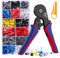 HOZKUY Ferrule Crimping Tool Kit, 0.08-16mm² Crimping Plier Set with 1200 Connectors (225 Dual Wire Terminals), AWG 30-6 Self-Adjustable Ratchet Bootlace Cables Crimp Tools 6 Side with Ferrules