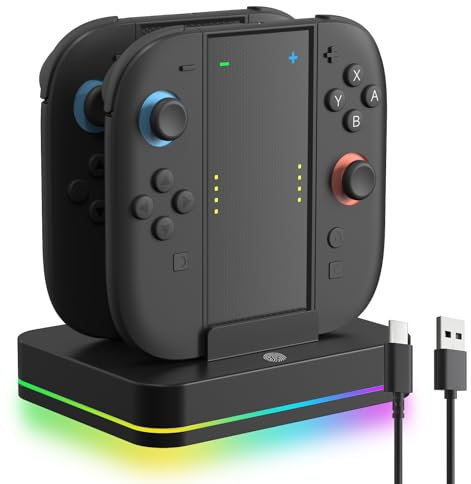 Yaskyly Switch 2 Station de Charge de Manette 4-en-1 Chargeur Joycons avec Lumière RVB pour Switch 2, Soutien Jouez Pendant Le Chargement ＆ Charges 4 contrôleurs JoyCons, Switch 2 Accessoires Cadeau