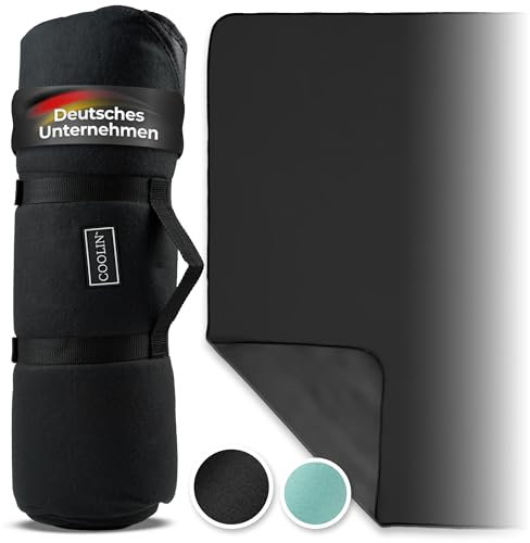 COOLIN` Picknickdecke 200x200 cm Wasserdicht [ISOLIERT] Stranddecke XXL Kompakt mit Tragegurt | Strandmatte Faltbar für Outdoor, Camping, Vorzelt, Garten | Picnic Blanket Black